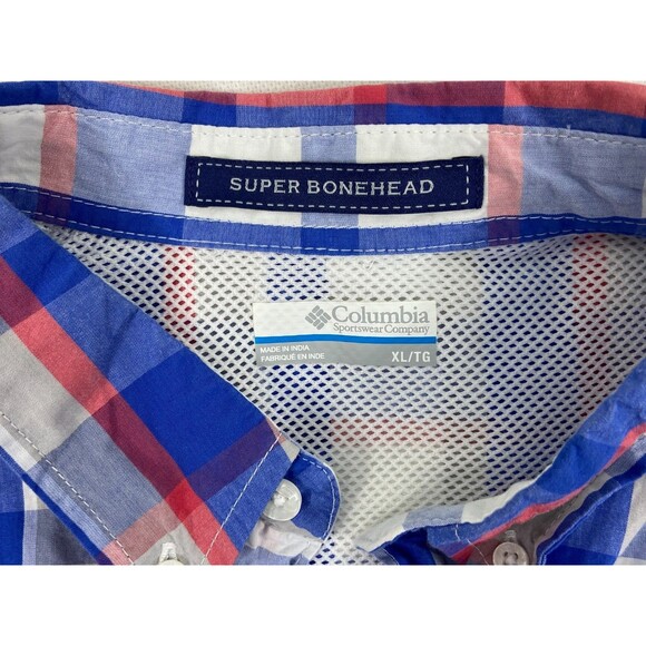 Columbia Men XL Blue Red Plaid Vented Shirt Button Front Fish Camp - Picture 6 of 7